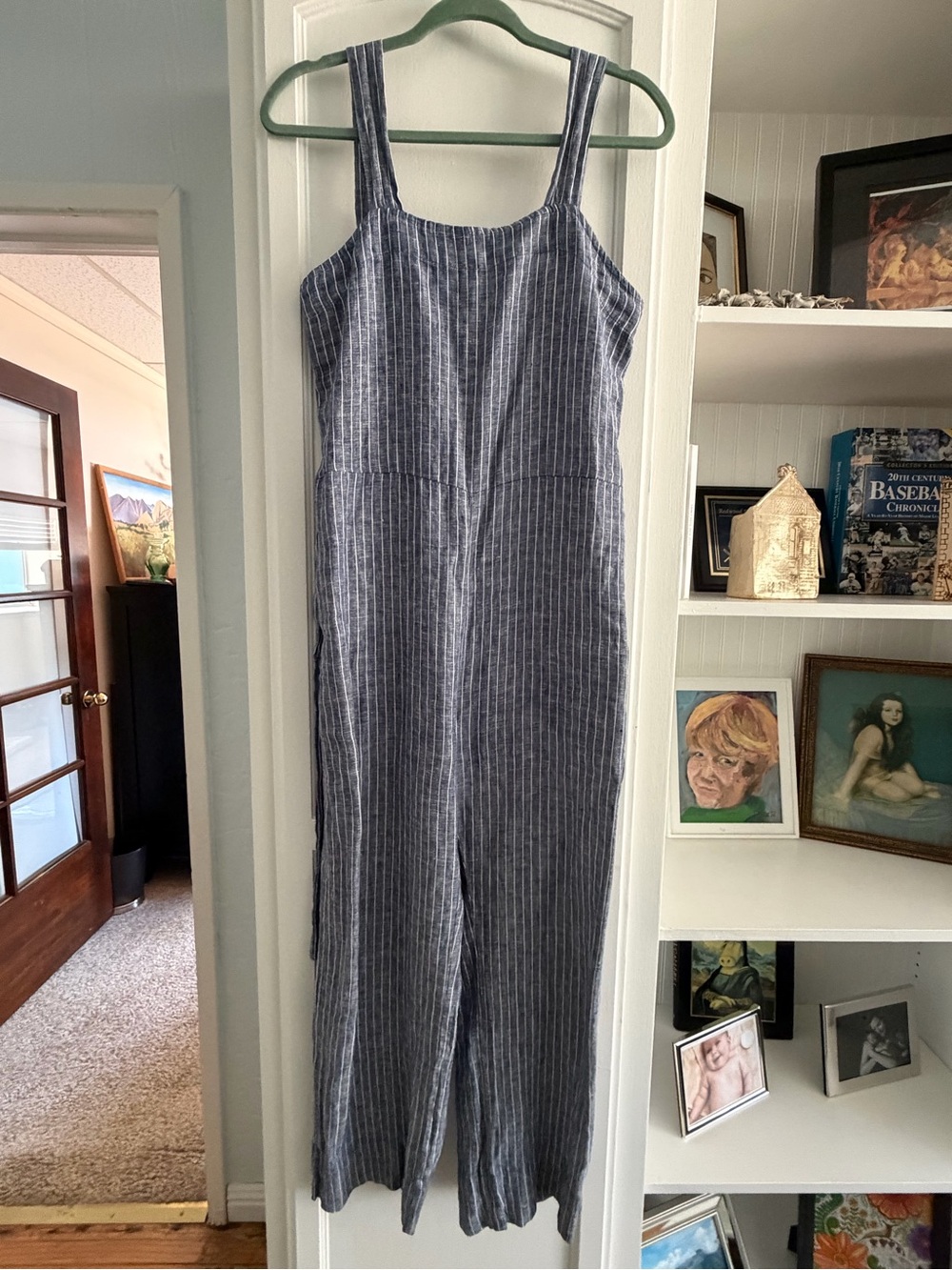Quince Blue and White Striped Linen-Blend Jumpsuit